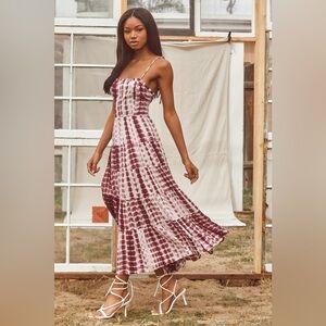 Groovy Baby Burgundy Tie-Dye Tie-Strap Maxi Dress
